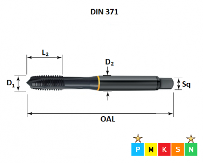 M10 x 1.5 Powertap, Metric Coarse Spiral Point, Steam Tempered Tap DIN371