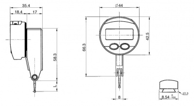 0 - 0.8mm Range (0.001mm / 0.00005'' Resolution), Digital, Dial Test Indicator (Lever),  30-805-4321 Sylvac