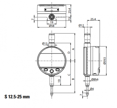 0 - 12.5mm Travel (0.01mm / 0.0005'' Resolution), IP54 Splash Proof, Digital Indicator (Plunger), S_Dial WORK Advanced  30-805-5201 Sylvac