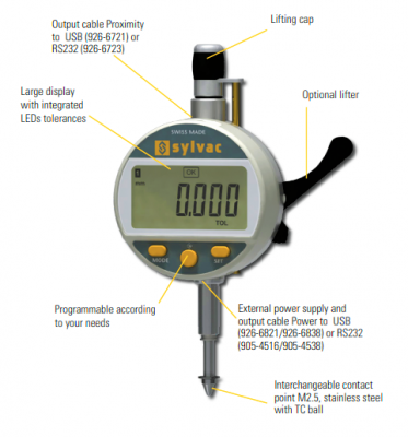 0 - 50mm Travel (0.01mm / 0.0005'' Resolution), IP54 Splash Proof, Digital Indicator (Plunger), S_Dial WORK Advanced  30-805-5601 Sylvac