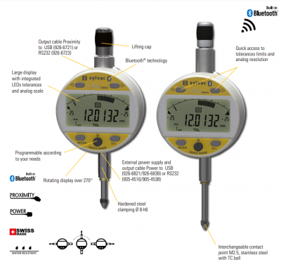 0 - 12.5mm Travel (0.0001mm / 0.000005'' Resolution), IP54 Splash Proof, Analogue Digital Indicator (Plunger), S_Dial WORK Analogue  30-805-6307 Sylvac