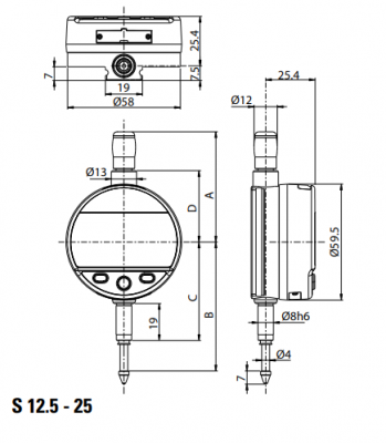 0 - 12.5mm Travel (0.001mm / 0.00005'' Resolution), IP54 Splash Proof, Digital Indicator (Plunger) with Bluetooth, S_Dial WORK Advanced Smart  30-805-6301 Sylvac