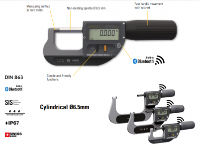 30.0mm - 66.0mm (0.001mm Resolution), IP67 Coolant Proof, Digimatic, Metric, External Micrometer, S_Mike PRO Smart (Bluetooth)  30-903-0606 Sylvac