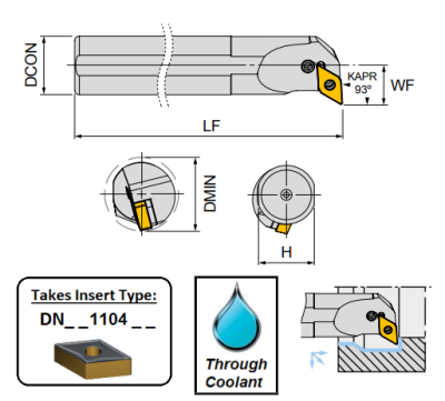 A20P PDUNL11 (93Deg) Lever Clamp Boring Bar