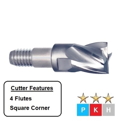 10mm Square Corner, 4 Flute, M6 Thread, Carbide Exchangeable Head End Mills EHX4S