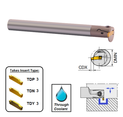 3mm Wide Cut, Left Hand, Internal Grooving Holder, Through Coolant (32mm Dia. Shank) GTIL0032-3-TC