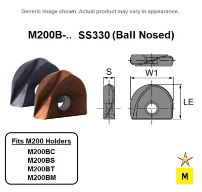 30mm (15 Rad) SS330 Ball Nose Profiling Insert Carbide M200-B