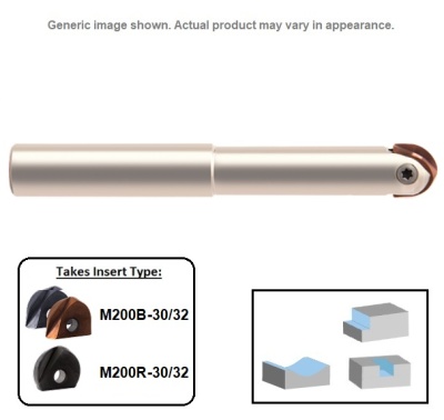 30mm Single Tip, Profile Mill Body (Straight) Long Length Steel Shank M200BS