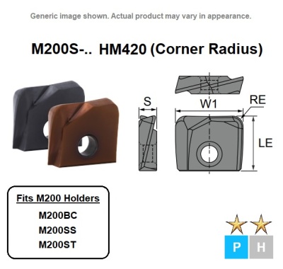 16mm HM420 Square End (0.5 Rad) Profiling Insert Carbide M200-S