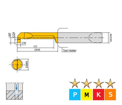 MGSR 0.79mm (10.2mm Reach) Square Grooving Miniature Tool (5mm Dia. Shank) Unimaster MG