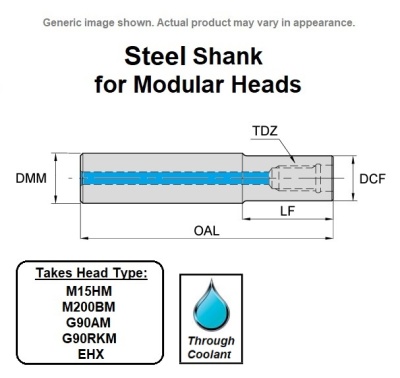 32mm & 42mm Dia. Head (M16 Internal Thread) Straight Neck, Short Length, Steel Shank for Modular Heads