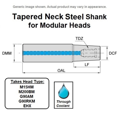 12mm Dia. Head (M6 Internal Thread) Tapered Neck, Steel Shank for Modular Heads