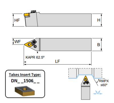 PDNNN 2525 M15C (62.5Deg) Lever Lock Toolholder