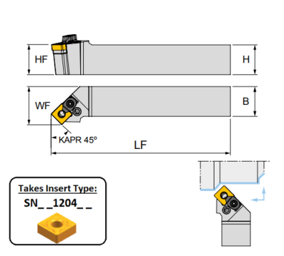 PSSNR 2525 M12C (45Deg) Lever Lock Toolholder