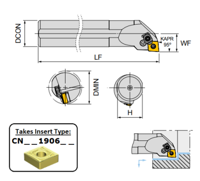 S50V PCLNL19C (95Deg) Lever Clamp Boring Bar