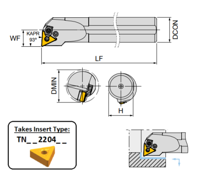 S50V PTUNR22C (93Deg) Lever Clamp Boring Bar