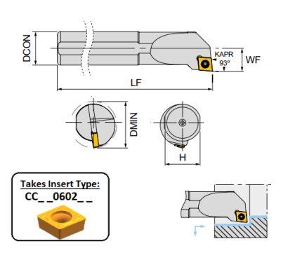 S10K SCLCL06 (93Deg) Screw Lock Boring Bar