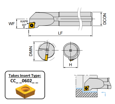 S08H SCLCR06 (93Deg) Screw Lock Boring Bar