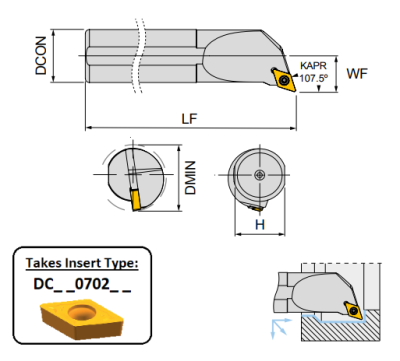 S10K SDQCL07 (107.5Deg) Screw Lock Boring Bar