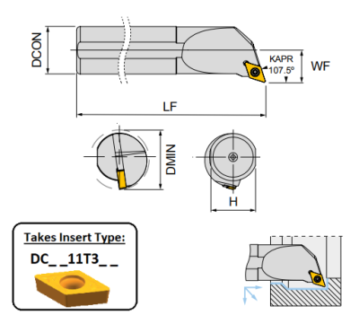 S16P SDQCL11 (107.5Deg) Screw Lock Boring Bar