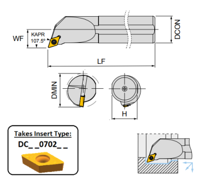 S10K SDQCR07 (107.5Deg) Screw Lock Boring Bar