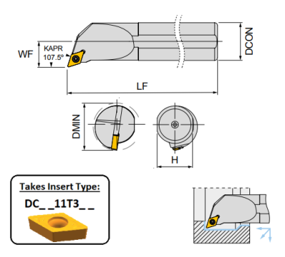 S16P SDQCR11 (107.5Deg) Screw Lock Boring Bar