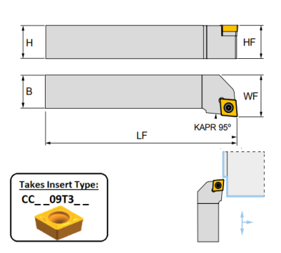 SCLCL 1212 F09 (95Deg) Toolholder for Screw on Inserts