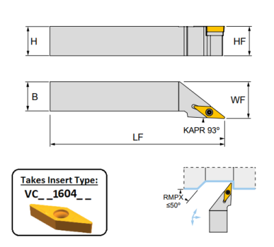 SVJCL 2525 M16 (93Deg) Toolholder for Screw on Inserts