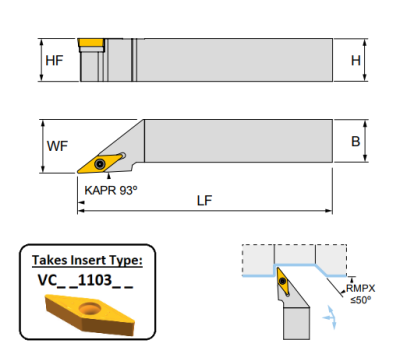 SVJCR 2525 M11 (93Deg) Toolholder for Screw on Inserts