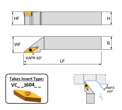 SVJCR 2525 M16 (93Deg) Toolholder for Screw on Inserts