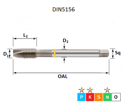 1'' x 11 Yellow Ring BSP Whitworth Spiral Point Bright Finish Tap DIN5156