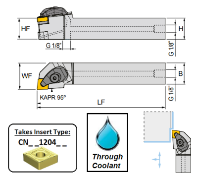 TCLNR 2020 K12-TC (95Deg) Double Clamp Toolholder - Through Coolant