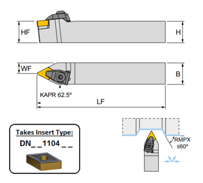 TDNNN 1616 H11 (62.5Deg) Double Clamp Toolholder -