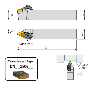 TDNNN 2020 K15 (62.5Deg) Double Clamp Toolholder -