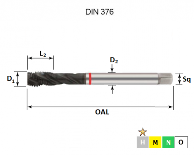 M12 x 1.75 Red Ring Metric Coarse Spiral Flute Tap DIN376 (for Hardest Materials)