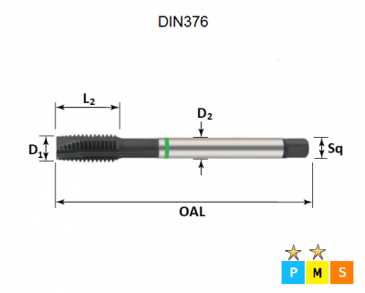 7/8 x 9 Green Ring UNC Spiral Point Tap DIN376