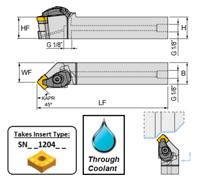 TSSNR 2525 M12-TC (45Deg) Double Clamp Toolholder - Through Coolant