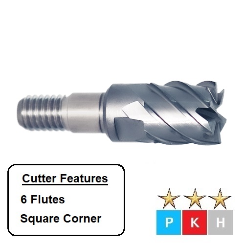 10mm Square Corner, 6 Flute, M6 Thread, Carbide Exchangeable Head End Mills EHX6S