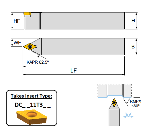 SDNCN 3232 P11 (62.5Deg) Toolholder for Screw on Inserts