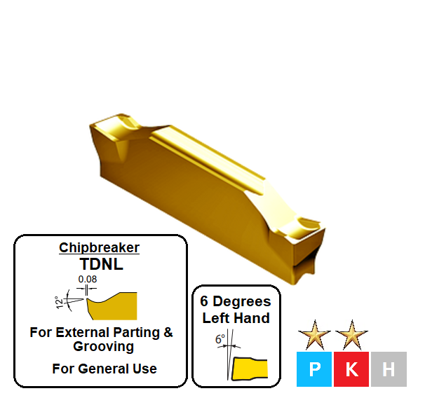 TDNL2002 ET602 Carbide 6 Degrees Left Hand Grooving & Parting Inserts