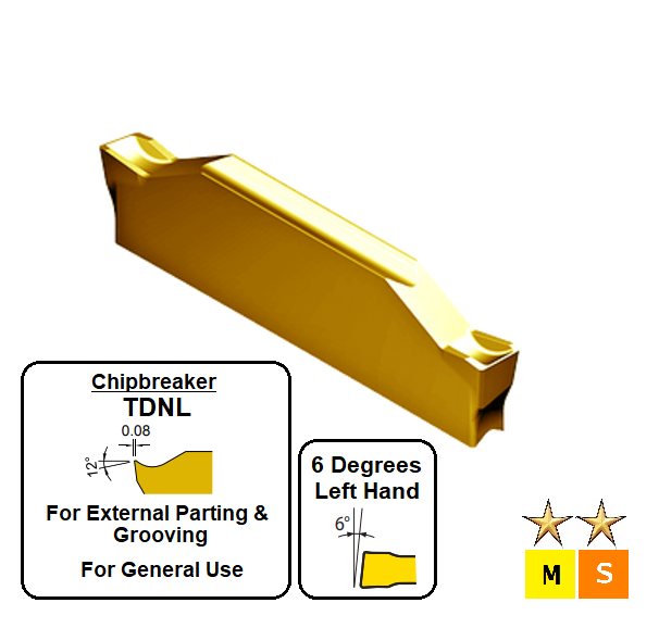 TDNL2002 ET63P Carbide 6 Degrees Left Hand Grooving & Parting Inserts