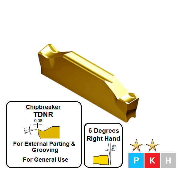 TDNR2002 ET602 Carbide 6 Degrees Right Hand Grooving & Parting Inserts