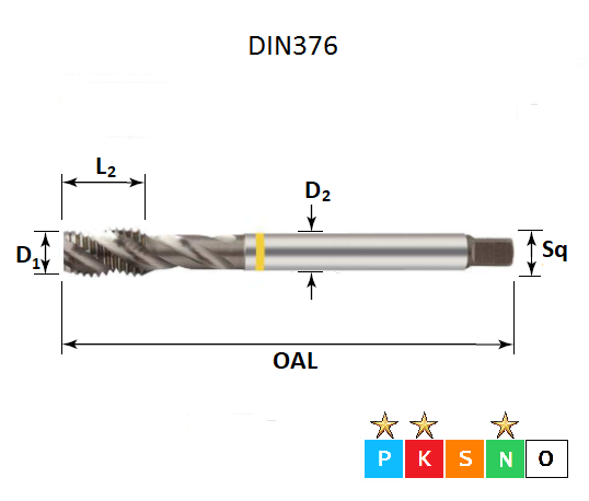 7/8 x 9 Yellow Ring UNC Spiral Flute Bright Finish Tap DIN376