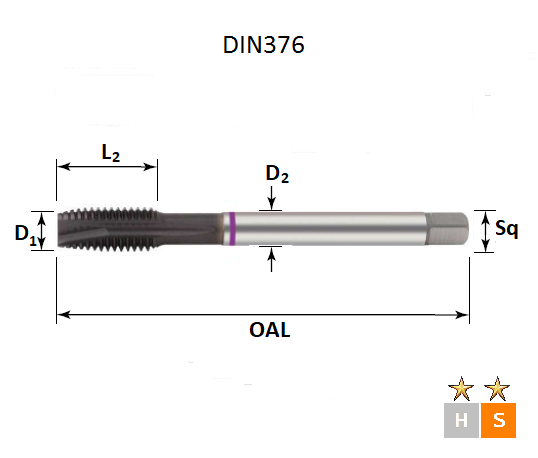 M14 x 2.0 Purple Ring Metric Coarse Spiral Point TiAlN Coated Tap DIN376