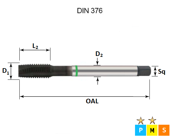 M27 x 3.0 Green Ring Metric Coarse Spiral Point Hardslick Coated Tap DIN376