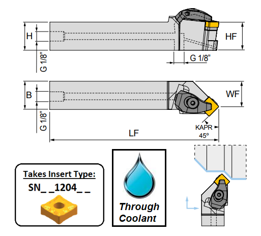 TSSNL 2525 M12-TC (45Deg) Double Clamp Toolholder - Through Coolant