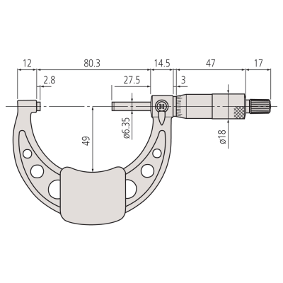 50.0mm - 75.0mm (0.01mm Resolution), Metric Analogue External Micrometer with Standard Ratchet  103-139-10 Mitutoyo