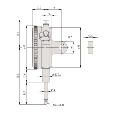 0 - 1'' Travel (0.001'' Resolution), Standard Imperial Dial Indicator (Plunger), 57mm Dia. Face (Lug Back)  2416S Mitutoyo