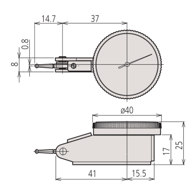 0 - 0.2mm Range (0.002mm Resolution), Metric, Dial Test Indicator (Lever), 40mm Dia. Face (Full Set)  513-405-10T Mitutoyo